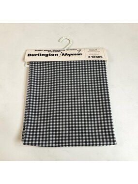 New Vintage Fabric Burlington Klopman Black White Gingham 2 Yd X 60” Cotton